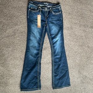 Dark blue low rise flare jeans